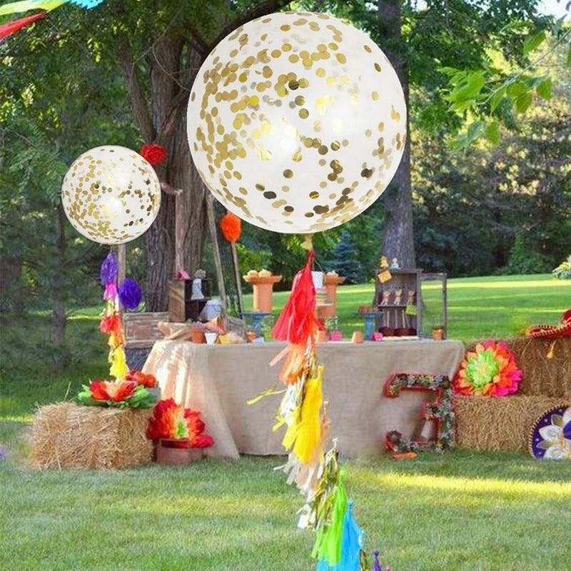 Mooduuty 36 Inch Jumbo Giant Confetti Balloons, Clear balloons with Gold Confetti (Premium Helium Quality) Pkg/6,Latex Glitter Balloons for Birthday Wedding Photo Shoot Festival Christmas Event Decorations â€¦ - Image 5